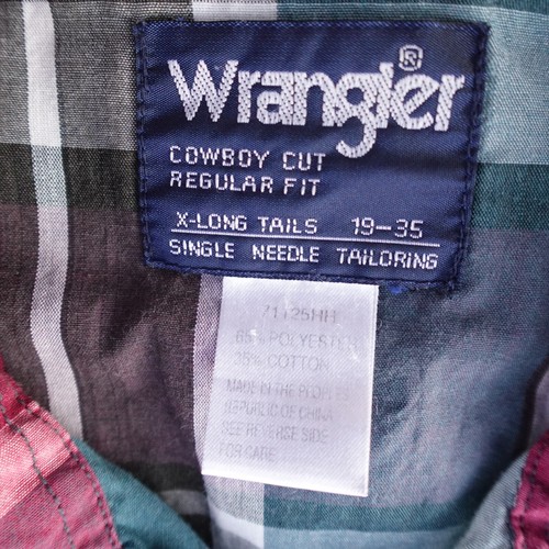 Camisa De Colección Wrangler Hombres 19-35 Roja Verde Cuadros Perla Corte Vaquero a Presión Colas X Largas - Imagen 3 de 9