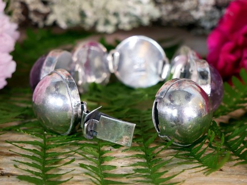 Fred Davis Bracelet Signed Amethyst Cabochons Sterling 1940's Taxco 925 Mexican - Picture 4 of 18