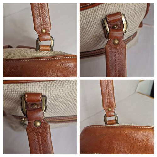 Cole Haan Tote Bag Ivory Weave & Brown Leather Unique Style Fair/Good Condition - Picture 12 of 23