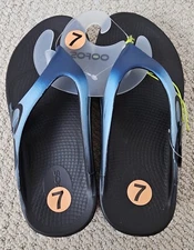 New Oofos Recovery Thong Sandal Flip Flop Ooriginal Sport Unisex - AZUL M5W7 BLK