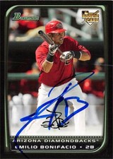 Emilio Bonifacio autographed baseball card 2008 Bowman Rookie #213 black