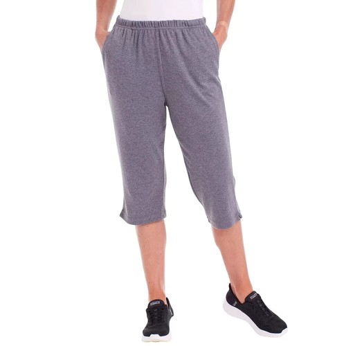 NEW - Women's Pull-On Sz. Large Cotton Knit Jersey Capris W/Pockets In Gray