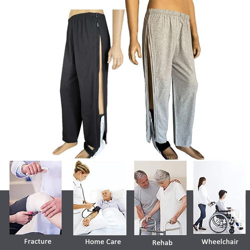 Two-Way Side Zipper Bedridden Patient Clothing - Tear Away Pants, Soft Cotton Ma - Picture 6 of 12