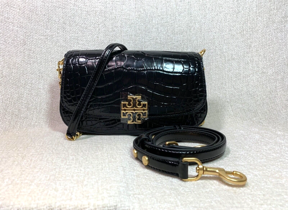 Authentic TORY BURCH Britten Leather Convertible CROSSBODY Bag, NWT, Black