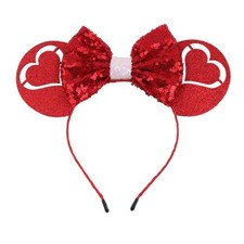 Glitter Mouse Ears Headband Sequin Bow Headband Red Mouse Ears Bow Heart Shap...