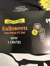 Girls 2 Piece Halloween Pajama Set Size Large Skeleton Glow In Dark Black White