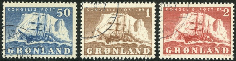 Greenland 1950 Ship in Front of Iceberg FACIT 33-35 Used CV 1450 SEK 0H
