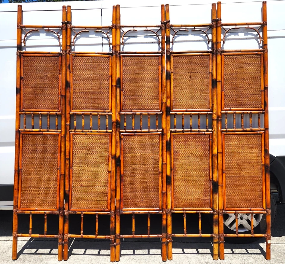 Cabecero divisor de habitaciones con pantalla de bambú vintage años 60 Foto 2 de 4
