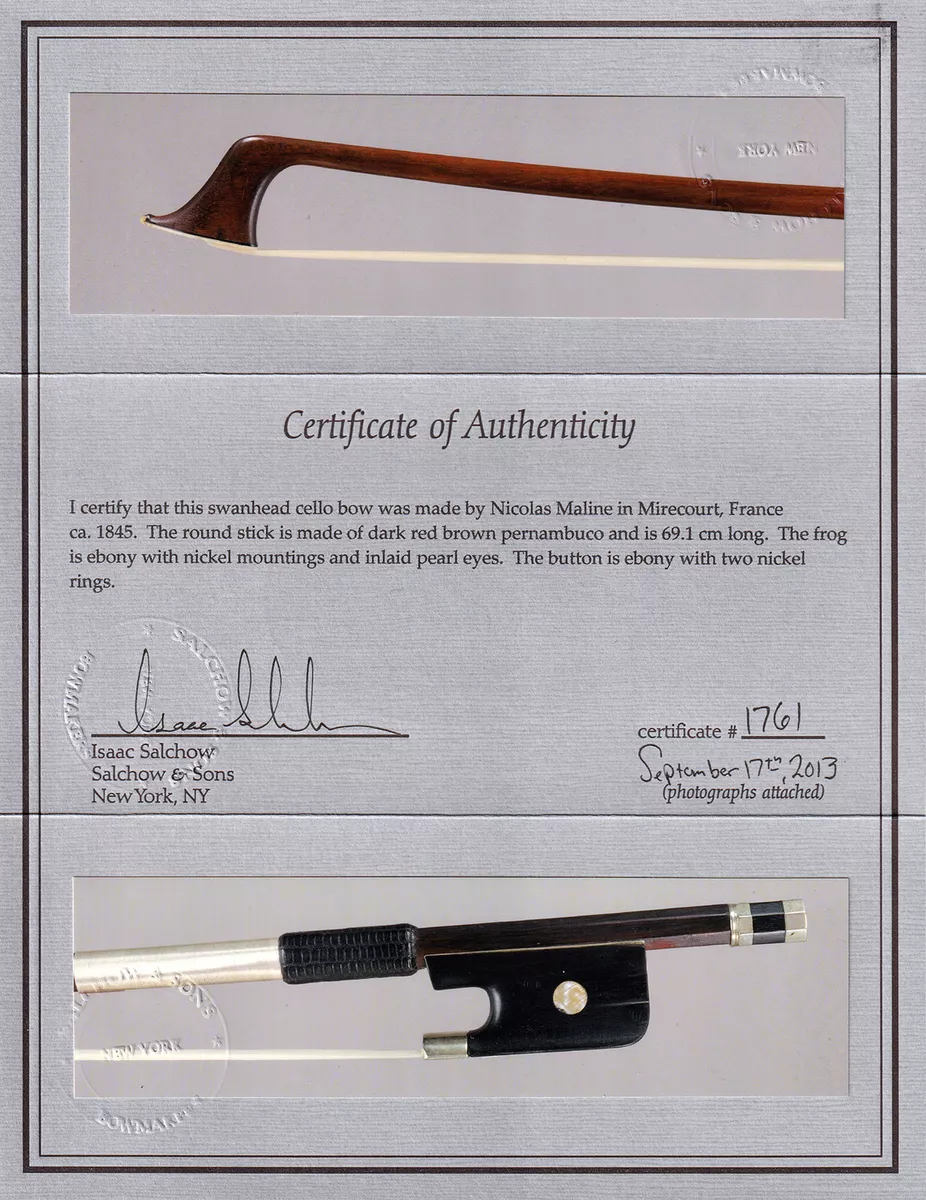A fine old French certified cello bow by Nicolas Maline c. 1845