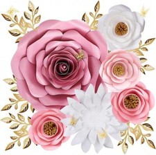 Paper Flowers Decorations for Wall, Large 3D Artificial Fake Lovely Pink