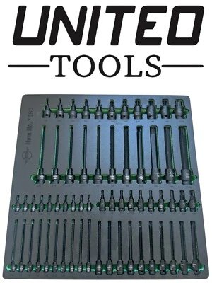 UNITED TOOLS INDUSTRIAL 62pc Impact Torx Bit Socket Set 1/4,3/8,1/2" Drive T6-T100 EVA foam