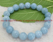 Beautiful 10mm Blue Aquamarine Round Gemstone Beads Elastic Bracelet 7.5" AAA 