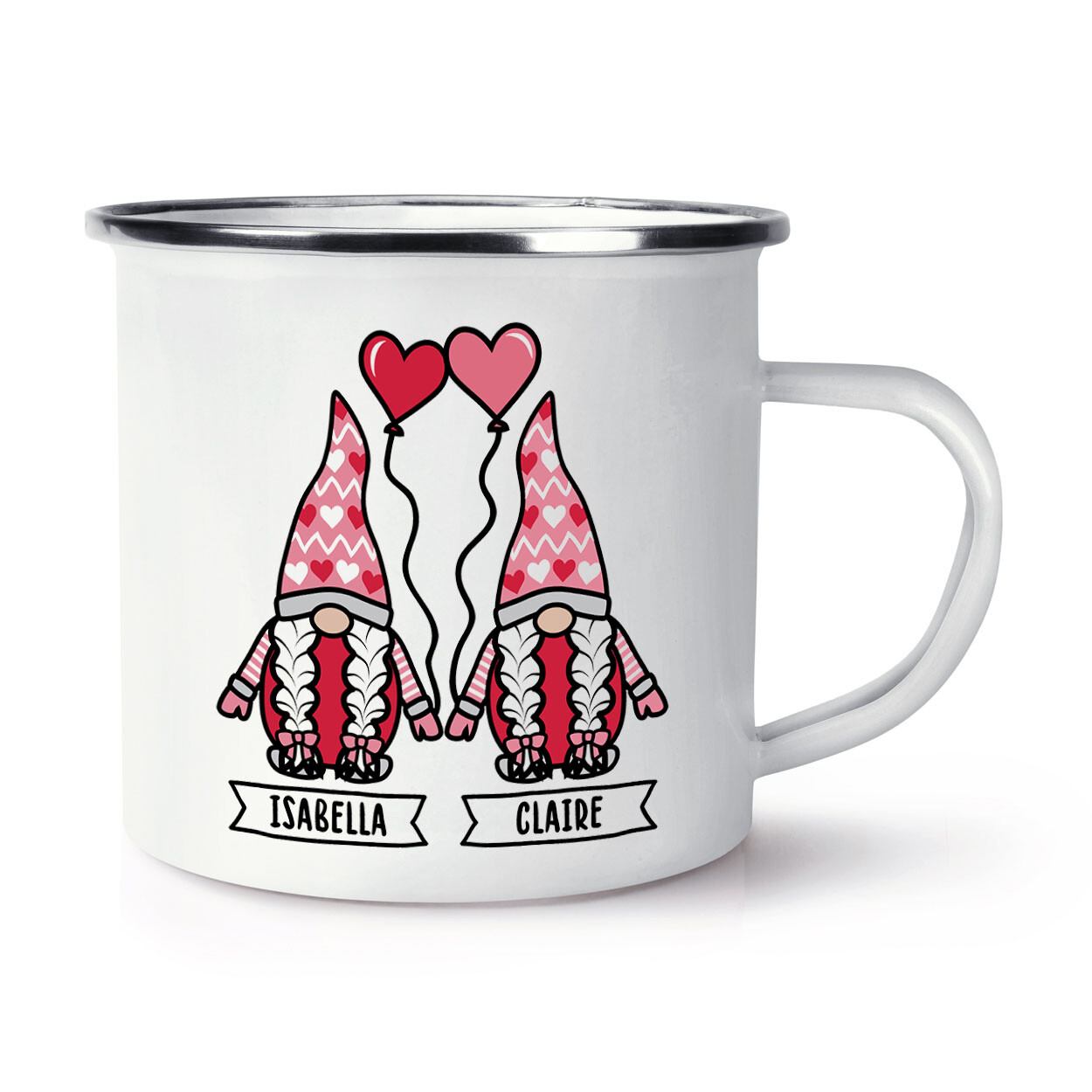 Personalised Gonk Gnome Women Valentine's Enamel Mug Cup Christmas Cute