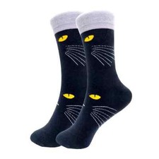 Black Cat Face Women's Crew Socks Size 9-11 Sock Panda Novelty Kitty Fashion New