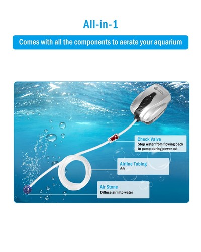 Aquarium Air Pump Fish Tank Bubbler Aerator, All-in-One Fish Tank Air Pump Ki... - Picture 2 of 8