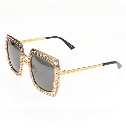 GUCCI HOLLYWOOD FOREVER 0115 Gold Pink Crystal Stud Oversized Sunglasses GG0115S - Picture 7 of 9