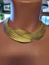Vintage Smithsonian Renwick Gallery Woven Golden Mesh Choker Necklace 