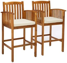 Christopher Knight Home Grace Outdoor Acacia Barstools, Natural Finish and Cream