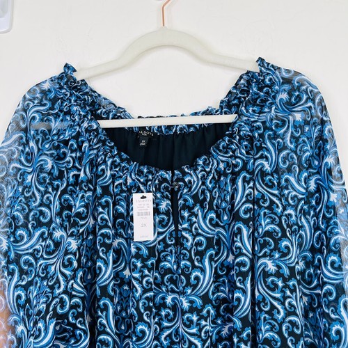NEW Talbots Womens Size 2X Blouse Top Floral Paisley Lined Sheer Boho Peasant - Picture 2 of 11