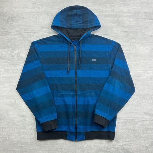 Vintage Y2K Vans gestreiftes Sweatshirt Größe Large blau durchgehender Reißverschluss Hoodie Logo