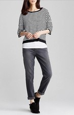 Eileen Fisher Round Neck Box Top Organic Linen Rib Stripe Size L