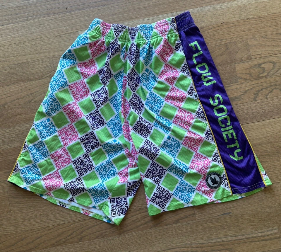 Pantalones Cortos Flow Society Lacrosse Rojo Lima y Púrpura Malla Argyle Atléticos Juveniles Talla XL Foto 2 de 2