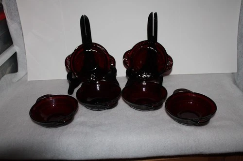 Anchor Hocking Ruby Red Coronation Berry Bowl Depression Glass 4 1/2 Set of 6