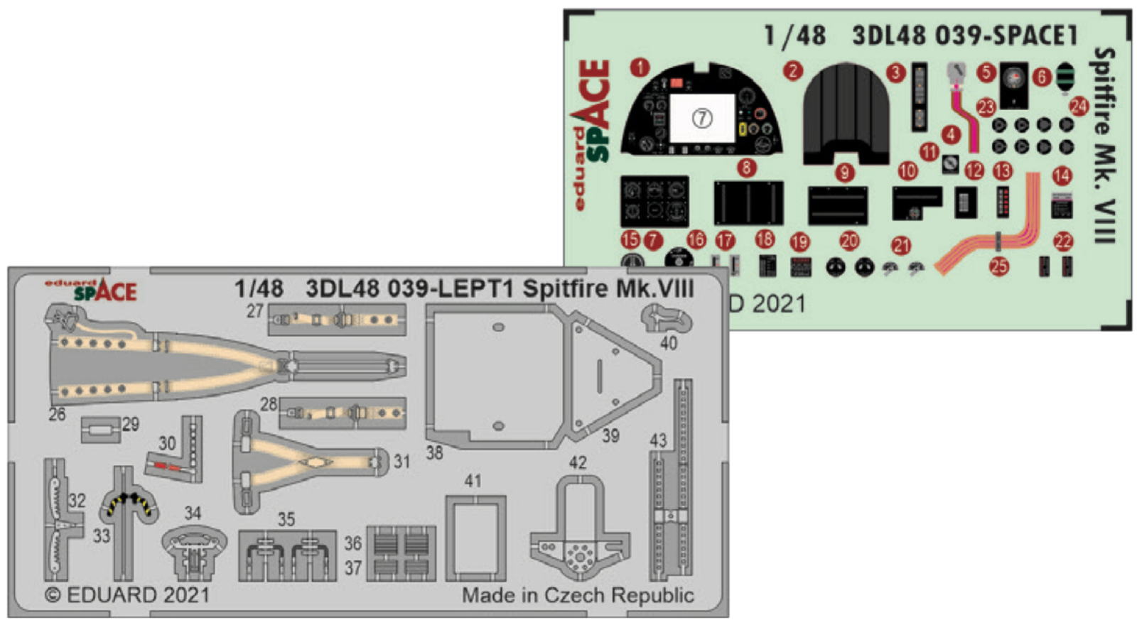 Eduard 3DL48039 1:48 Supermarine Spitfire Mk.VIII SPACE 3D-Printed Instrument De