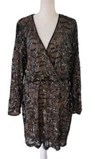 Boohoo Sequin Dress Size US 18 UK22 V Neck Long Sleeve Evening Holiday Party NWT
