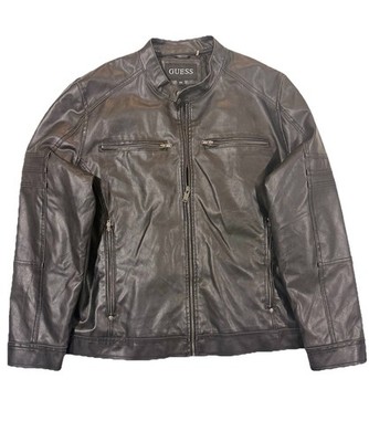 Guess Mens Sz XXL 6-Pocket Zip Up Black Motorcycle Jacket Quilted Lined.