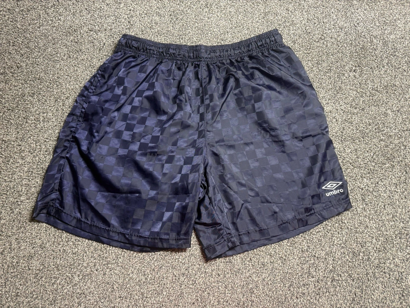 Umbro Checkered Shorts Mens XL Blue Nylon Soccer Drawstrings