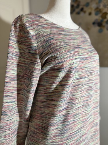 T By Talbots Multi-Color Open Back Twist Tie Stretch 3/4 Sleeve Shirt Top Medium - Picture 2 of 21