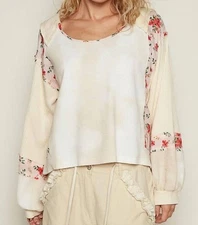 Pol Floral Block Thermal Raw Edge Top Size L