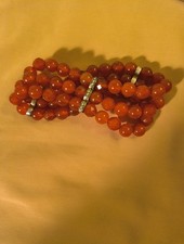 Signed WK Whitney Kelly 925 Carnelian Beaded Stretch Tri Strand Bracelet