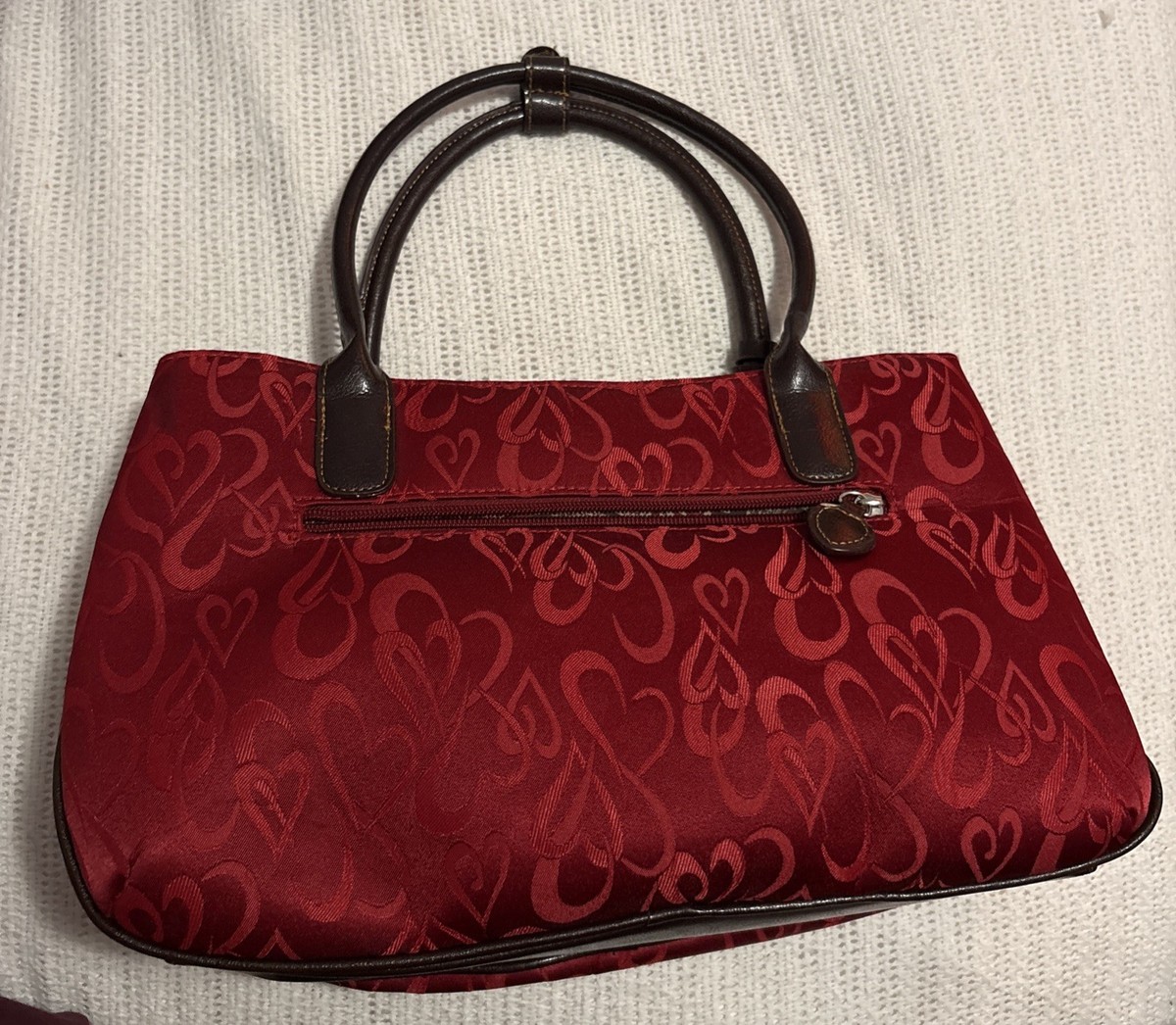 Vintage Brighton Red Heart Print Canvas/Leather Shoulder Bag 