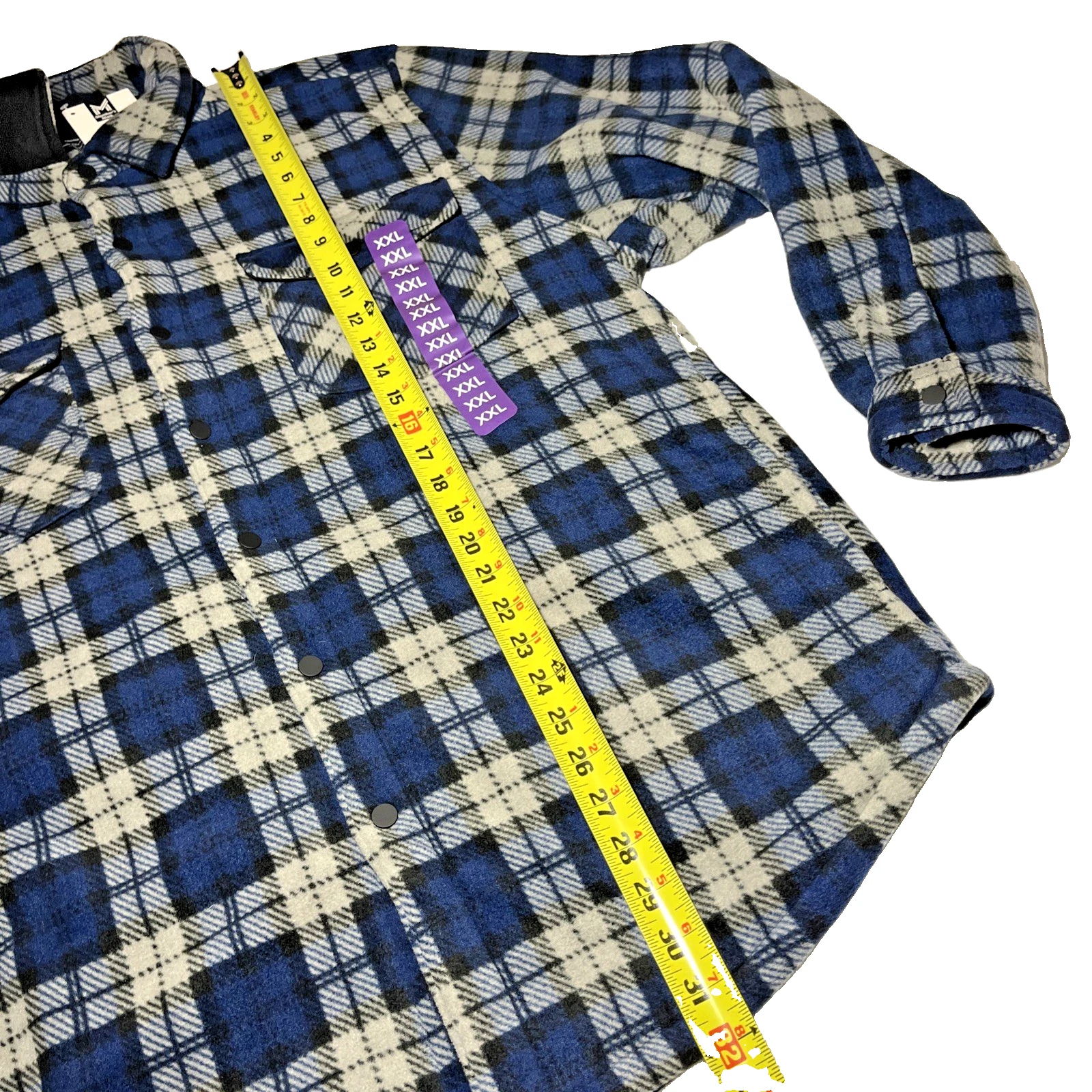NWT Members Mark Fleece Sherpa Shacket Jacket Plaid Blue Workwear Pockets 2XL - product detail image 12