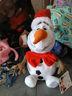 Disney Store 10  Frozen OALF Snowman in Santa Christmas Hat Plush Toy Doll