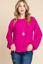 Trendsi Textured Balloon Sleeve Top Women's Casual Shirt Chic  Comfy
