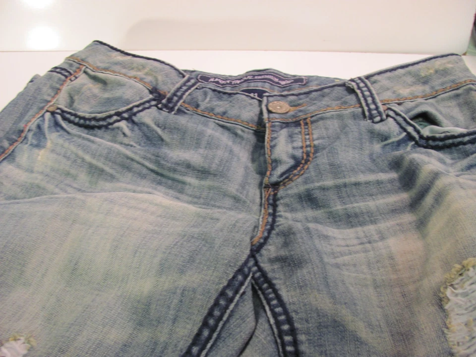 Pantalones de mezclilla Almost Famous muy desgastados para mujer talla 11 tiro bajo azul Foto 4 de 4