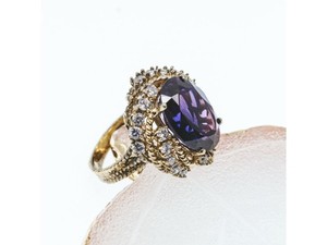 Authentic 925 Sterling Silver Gold Plated Purple Spinel & CZ Ring Size 6