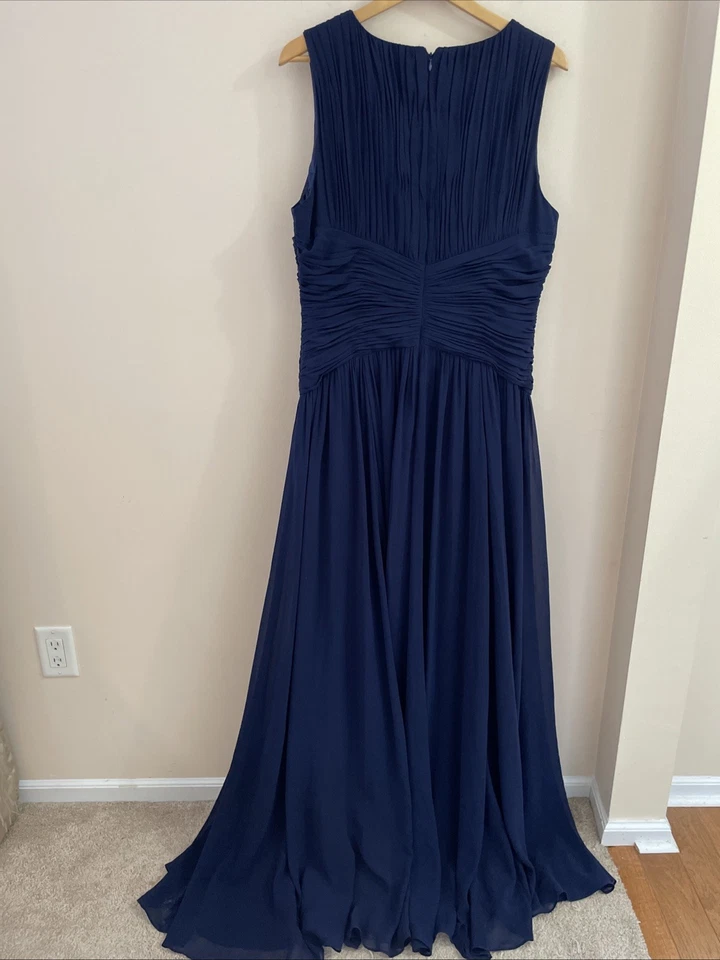 Vestido plisado sin mangas Donna Morgan talla 14 azul marino dama de honor madre de la novia hada Foto 4 de 4