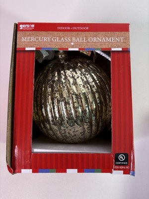 Gerson Mercury Glass Ball Ornament Mirrored Gold Corded Light 5''H Christmas