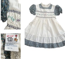 Vintage DISNEY Winnie Pooh Blue Prairie Floral Smocked Peasant Dress Y2K 4T Girl