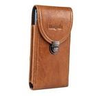 New Listing Genuine Leather Cell Phone Holster Fit for iPhone 16 Pro Max 15 Large Brown