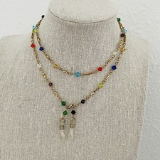Beaded Chain Eyeglass Necklace Gold Tone Colorful Beads 26" Career Workwear