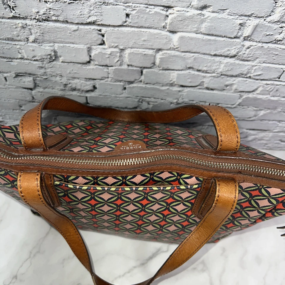 "Bolso de hombro grande FOSSIL Sydney Signature cuero marrón rosa 16""x12""" Foto 4 de 4