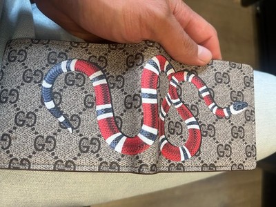GG Supreme Kingsnake Print Bifold Wallet Alessandro Michele Canvas Leather