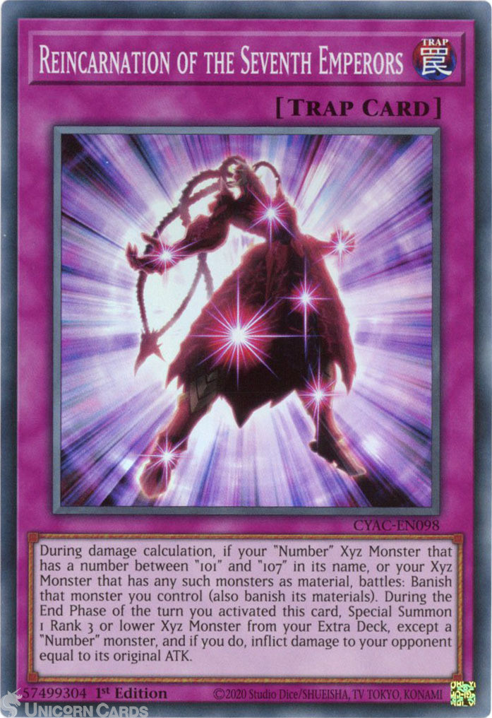CYAC-EN098 Reincarnation of the Seventh Emperors : Super Rare 1st Edition Mint Y