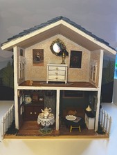 Handmade Cottage Dollhouse 1:12 Scale, Two-Story, Furnished, Wood & Fabric Decor
