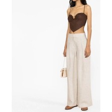 Reformation Neutral Asher Trousers Linen Wide Leg Relaxed Fit Beige Size 2